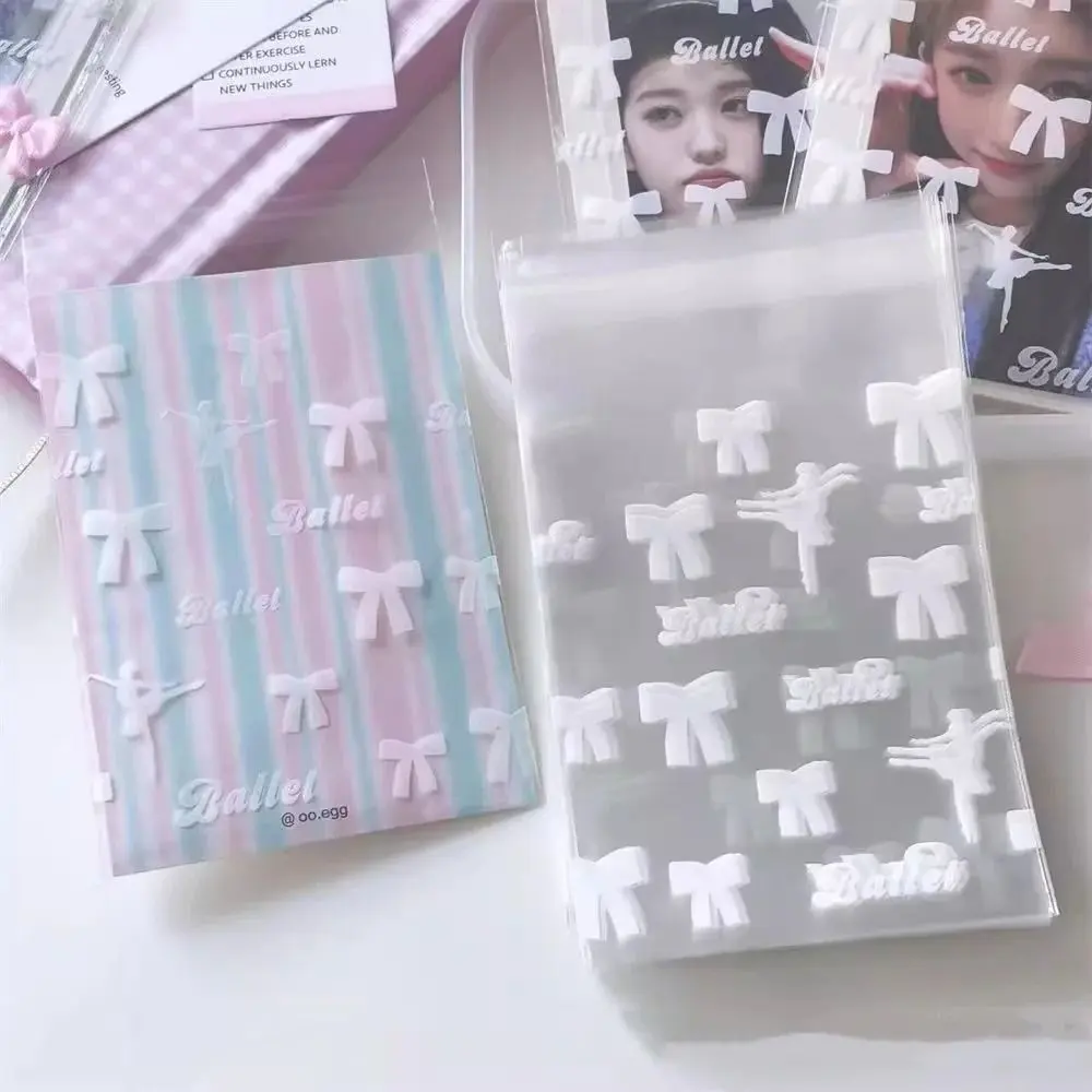 50pcs New Sweet Idol Card Sleeves Disposable Self-Sealing Ballet Bow Package Top Load Films Photocard Photo Postcards Star Card Packing