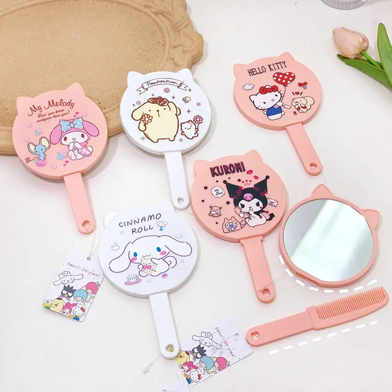 [mqs]Cartoon Sanrio Hello Kitty Kuromi Melody Kawaii Mirror Comb Handheld Extracted Travel Hair Brush Massage Styling Tool