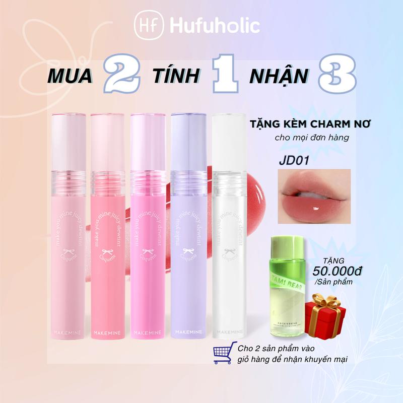 Son kem MAKEMINE son vòm Make You Mine Juicy Dew Tint trong suốt căng mọng ẩm mịn bền màu lâu trôi Make Mine son tint bóng MAKE08