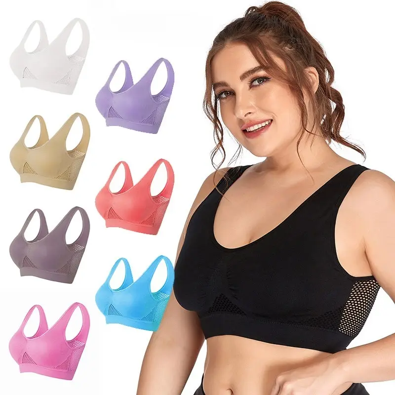 Women S-6XL Plus Size Bra Lingerie Yoga Bras Pad Sports Hollowed Out Seamless Underwear