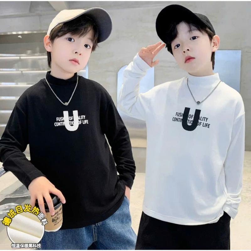  Áo giữ nhiệt nỉ chữ U cho bé trai 17-45kg dài tay cổ 3 phân chất liệu nỉ da cá giữ ấm tốt năng động 