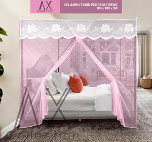 Kelambu Tidur Persegi Eirene Dengan Poni Cantik (180x200x175) Axcoll Kain Tali Blue  Green  Pink kelambu  anti