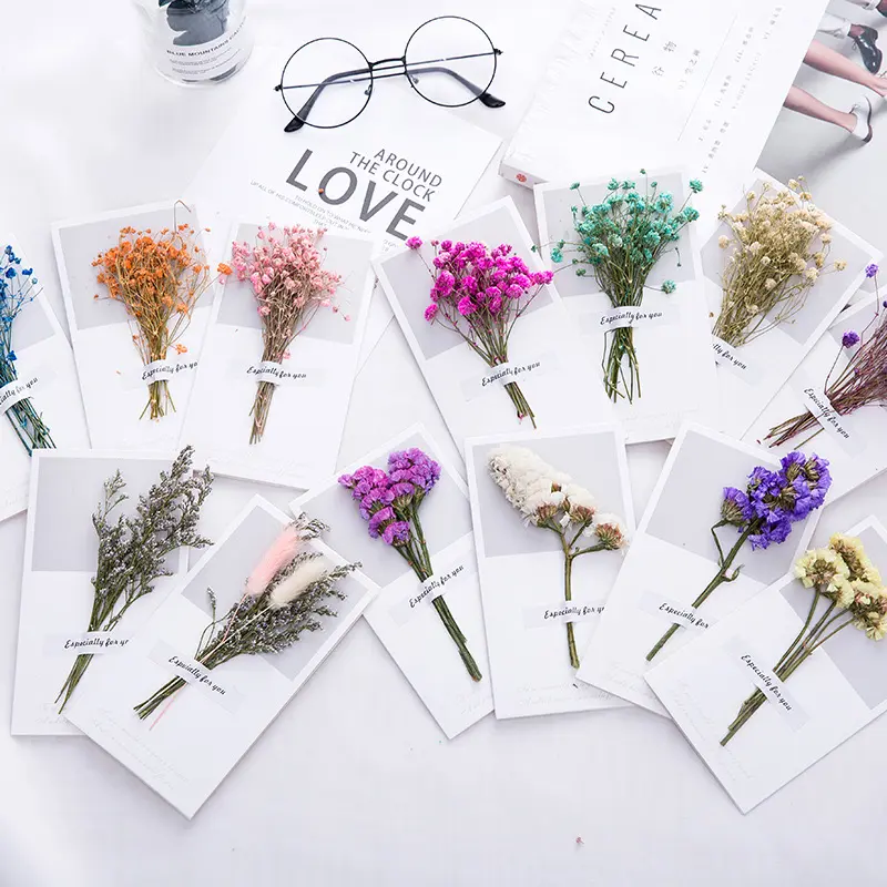 Dried Flower Blessing Card for Valentine Christmas New Year Birthday Mother's Day Teacher's Day Gift Birthday Business Thank-you Greeting Cards