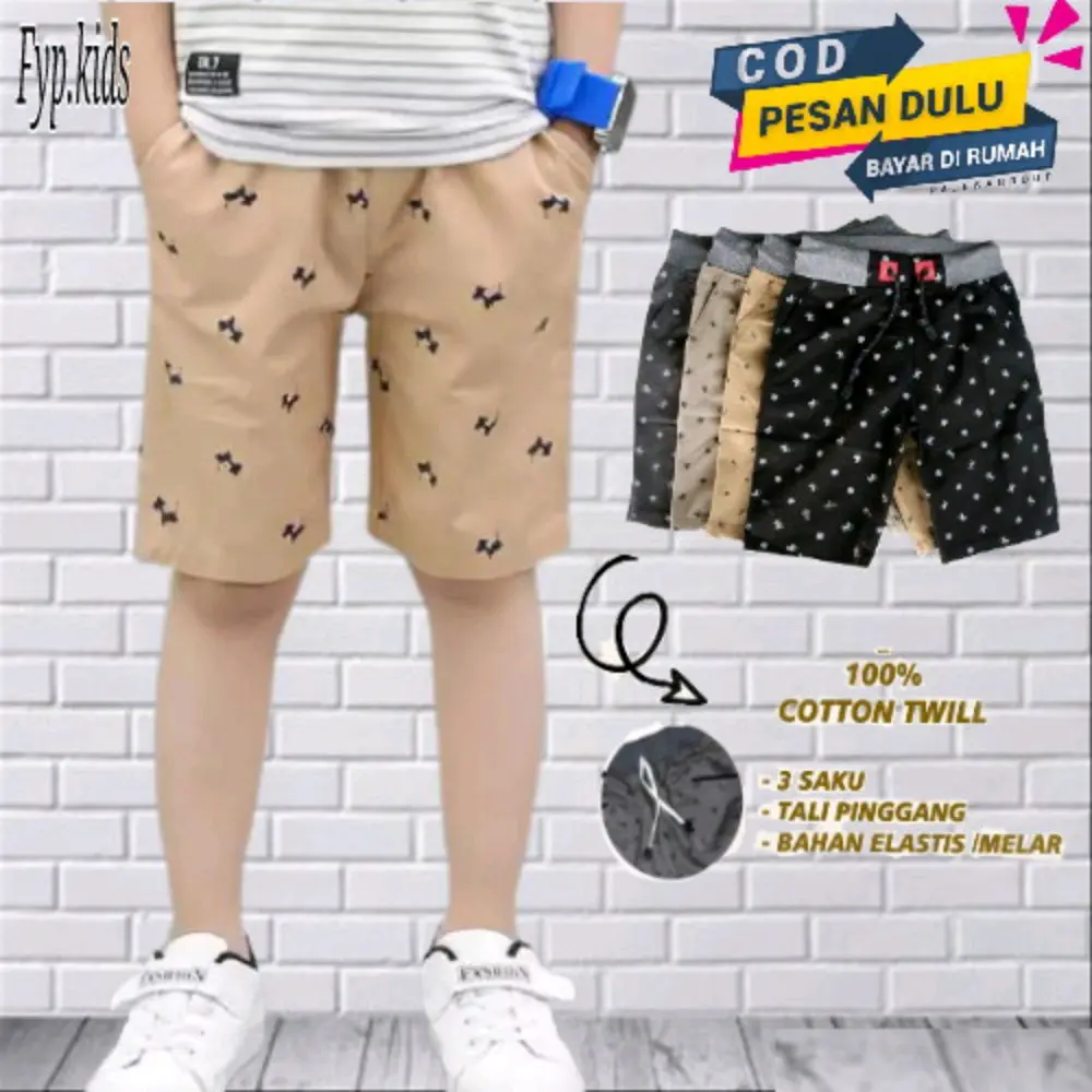( 100rb dpt 3pcs ) PREMIUM Celana Pendek Motif Anak Laki Laki dan Perempuan Umur 3 Sampai 14 tahun Bahan Katun Polos