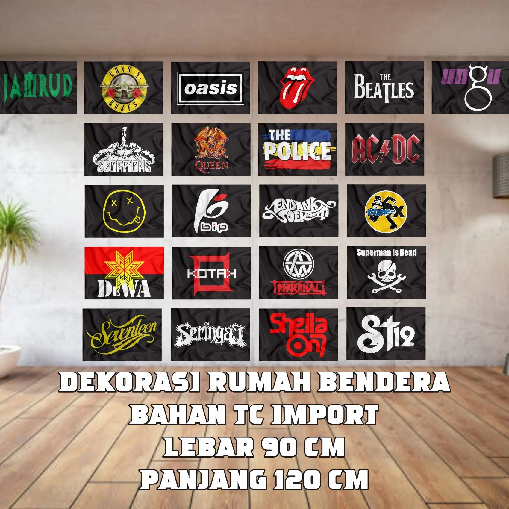 BENDERA BAND INDONESIA DAN INTERNASIONAL/ DEKORASI KAMAR/ POSTER KAIN