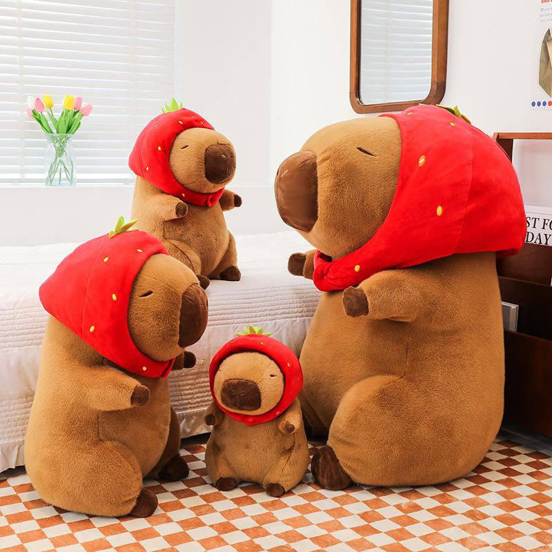 Gấu Bông Chuột Capybara Mũ Dâu 50Cm Size Đại Thú Nhồi Bông Chuột Lang Nước Capybara Siêu Mềm Đáng Yêu Toy Thú Bông Phát Nhạc Đồ Chơi