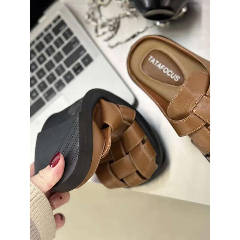 Product Introduction of Slippers Women Summer Shoes Pantofle Cover Toe Slides Loafers Fashion Low Female Mule 2025 Mules Rubber Rome Hoof Heels F 7