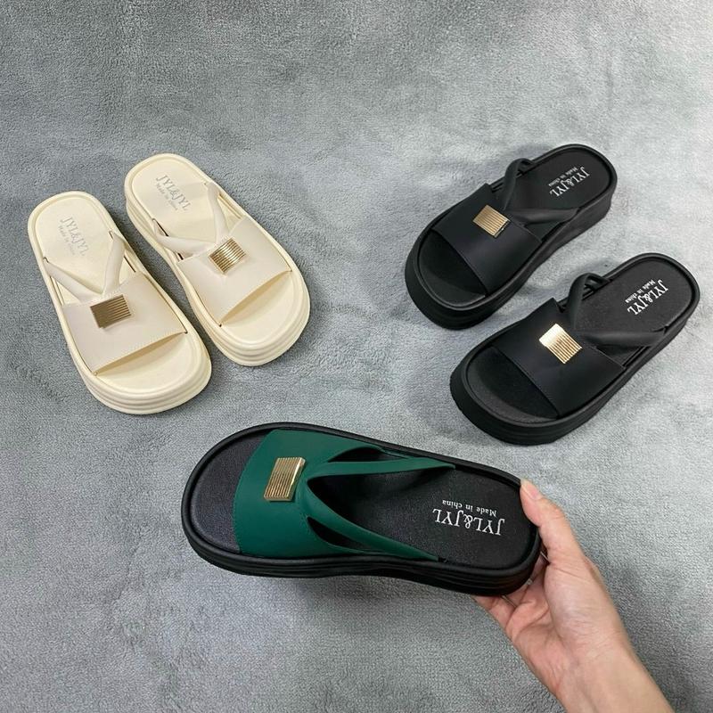 Dép bánh mì nữ đính khoá chữ nhật đế cao 3-4cm - Dép lê thời trang nữ dép nhựa