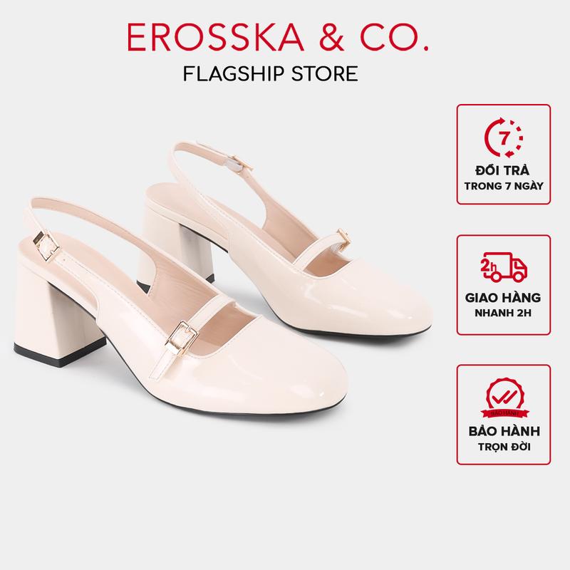 EROSSKA - Giày cao gót nữ quai ngang phối khóa kiểu dáng sang trọng thanh lịch màu kem cao 8cm - EL070