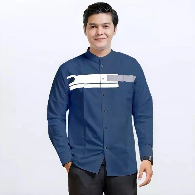 Kemeja koko kurta Lengan Panjang motif Yordan Pria Dewasa Katun Lembut Muslim Variasi Baju Tebal  Putih 8