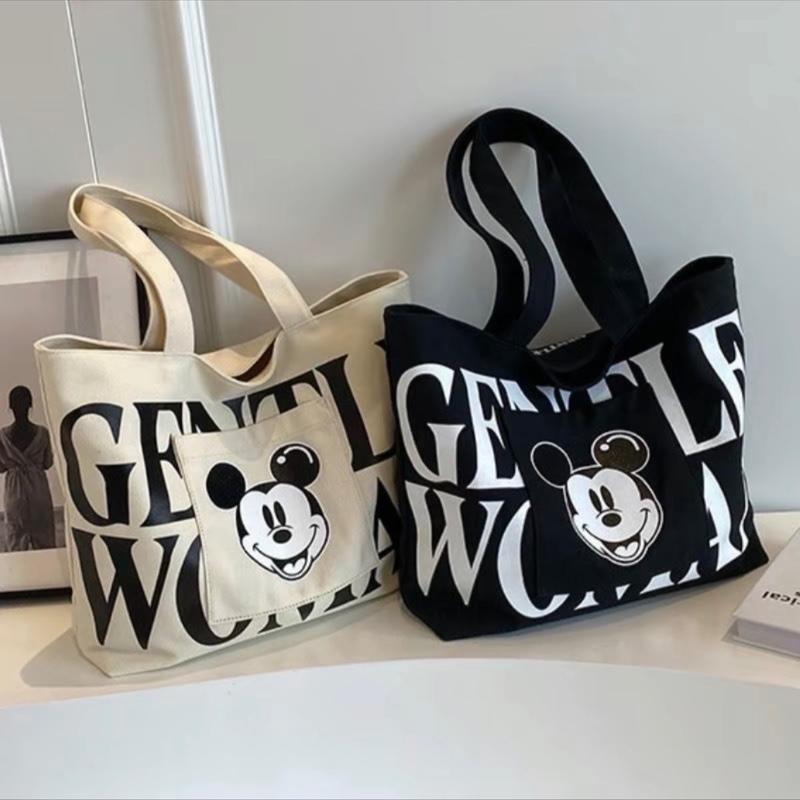 ￼[Kt: 37x10x31cm ] Túi tote vải canvas đi học đi chơi in hình Mickey dễ thương , túi đeo vai thời trang đựng vừa A4.