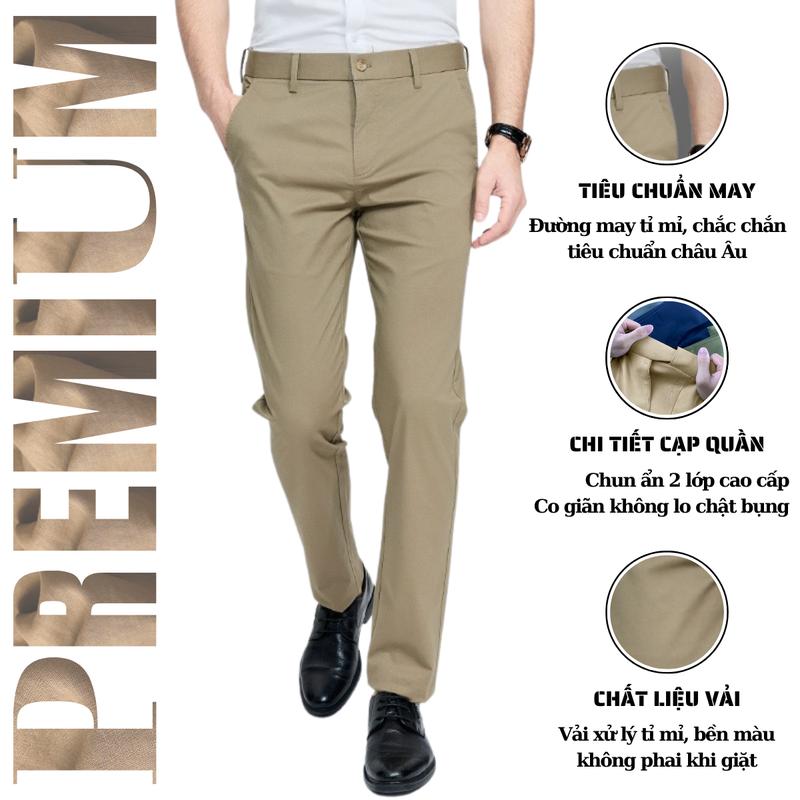 1985s Quần ÂU CHUN ẨN vải Kaki chéo form SLIMCROP, quần tây âu phục công sở văn phòng menswear Pants Cotton menswear