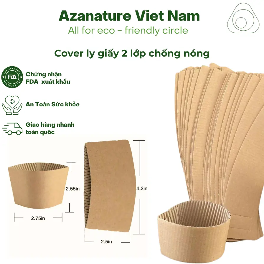 Thùng 1000 - Cover Ly giấy chống nóng, Tay Quai Ly Giấy chống nóng cà phê dùng 1 lần - ly 10oz, 120z, 16oz, 18oz