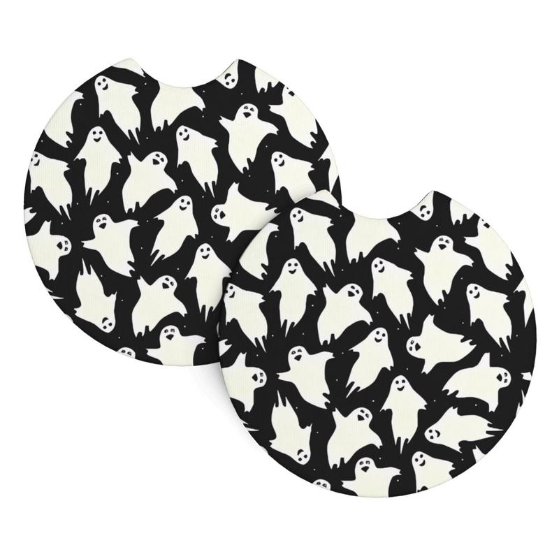 Cute Cartoon Ghost Pattern Car Coaster, 2 Counts Universal Non-slip Car Cup Holder Mat, Cup Mat for Most Car Interior, Car Interior Decoration Accessories 5