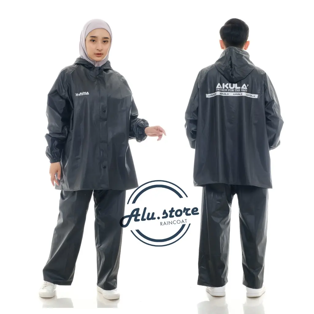 Jas Hujan Pria Wanita Dewasa Setelan Jaket Celana Tebal Berkualitas Anti Rembes Merk AKULA