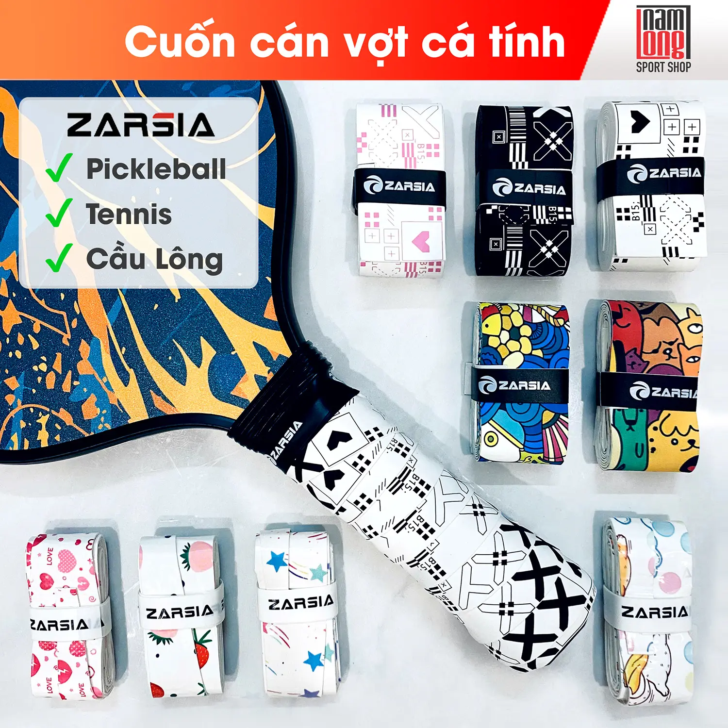 Cuốn Cán Vợt Pickleball Vợt Cầu Lông Tennis Quấn Vợt Sport Cá Tính Chống Mồ Hôi Tay Nam Nữ Tập Thể Dục Cao Su