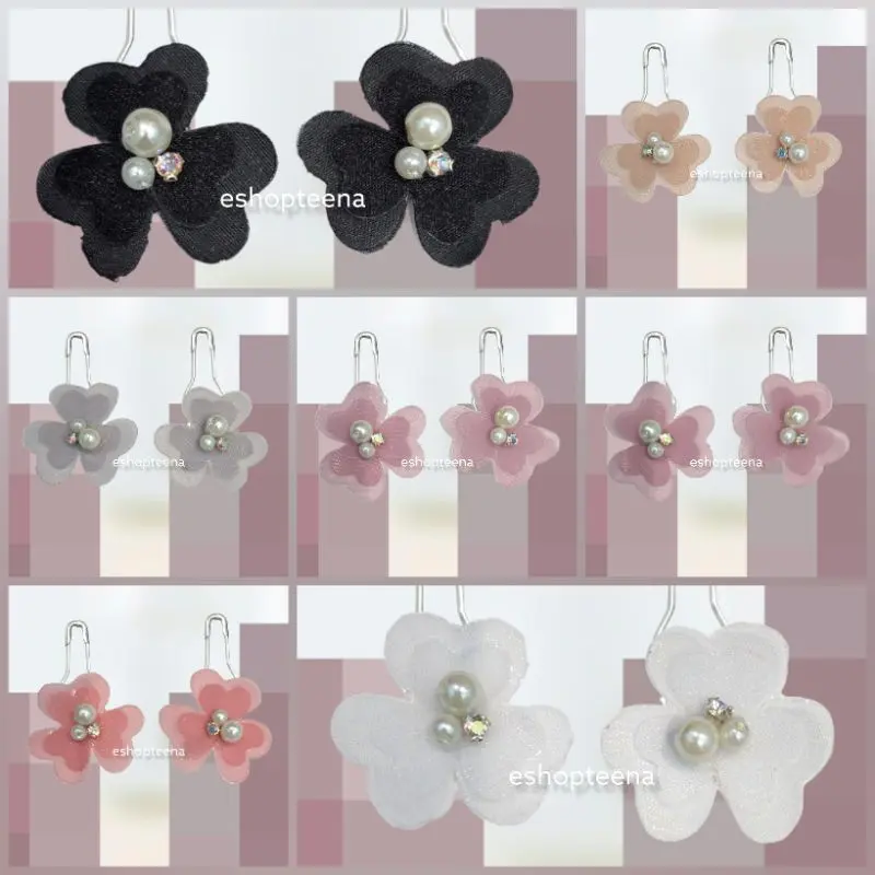 Anting Hijab A44 dengan Peniti Khusus - Bahan Kain Bunga Semanggi (2in1) - Earrings