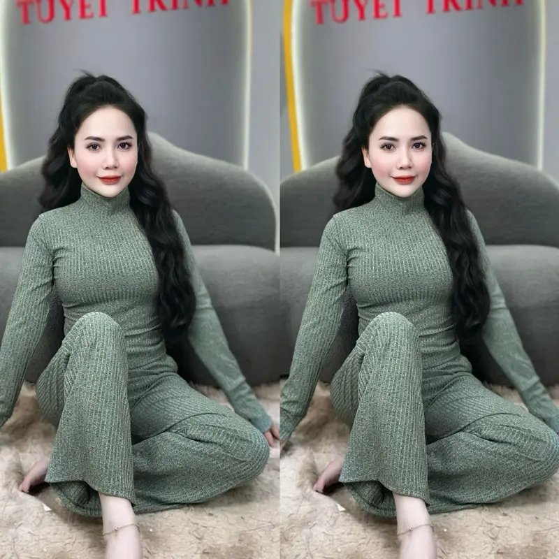Set Bộ CỔ LỌ TAY DÀI -QUẦN SUÔNG, Chất liệu vải tiêu dày dặn , Đồ Bộ Nữ Top Women, Size từ 35-78kg 5