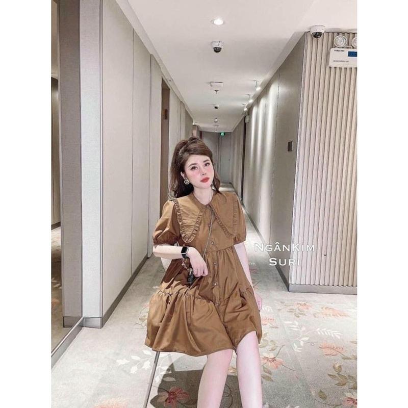 Váy babydoll kem cổ seᵰ bèo dễ thương, Đầm váy freesize babydoll cổ seᵰ 2 màu mặc đi chơi siêu đáng yêu giá siêu rẻ 6
