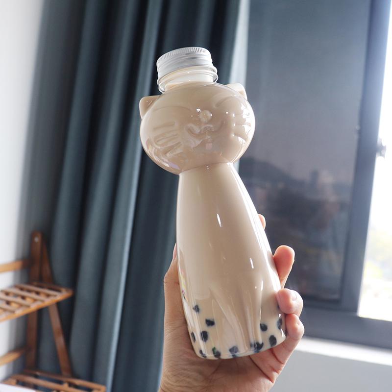 Product Introduction of Cat Bottles 1Pcs Kawaii Cat Water Bottles for Milk Tea Coffee Juice Portable Drinking Cup Home Transparent Juicing Beverage Drink Bottle BPA Free 31