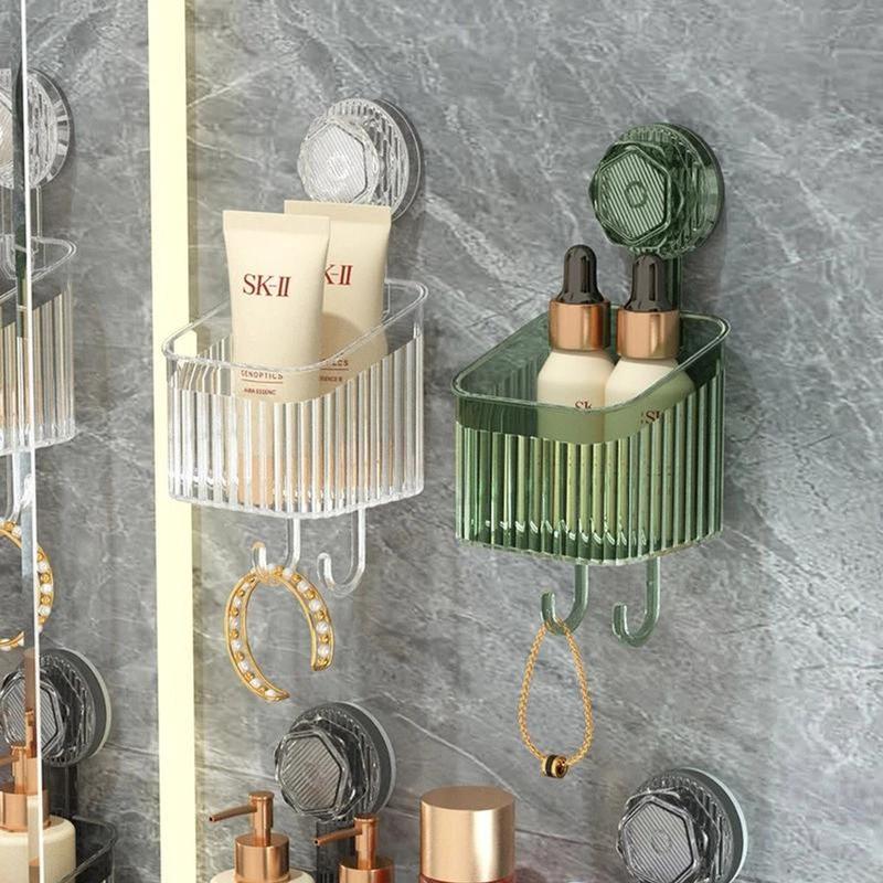 Product Introduction of Kệ Để Đồ Nhà Tắm, Nhà Bếp Trong Suốt Chịu Lực Tốt Có Móc Treo,Móc Hút Chân Không Treo Đồ Chắc Chắn keg i keg i kệ  góc 32