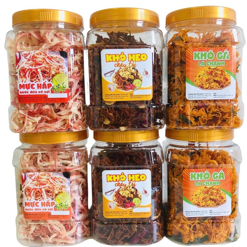 TAPHOAKUBO - Combo Khô Gà Lá Chanh 500Gr Khô Heo 500Gr Mực Thái Xé Sợi 500Gr - Food Ăn Vặt Thức Ăn Snack khô galachanh Chua