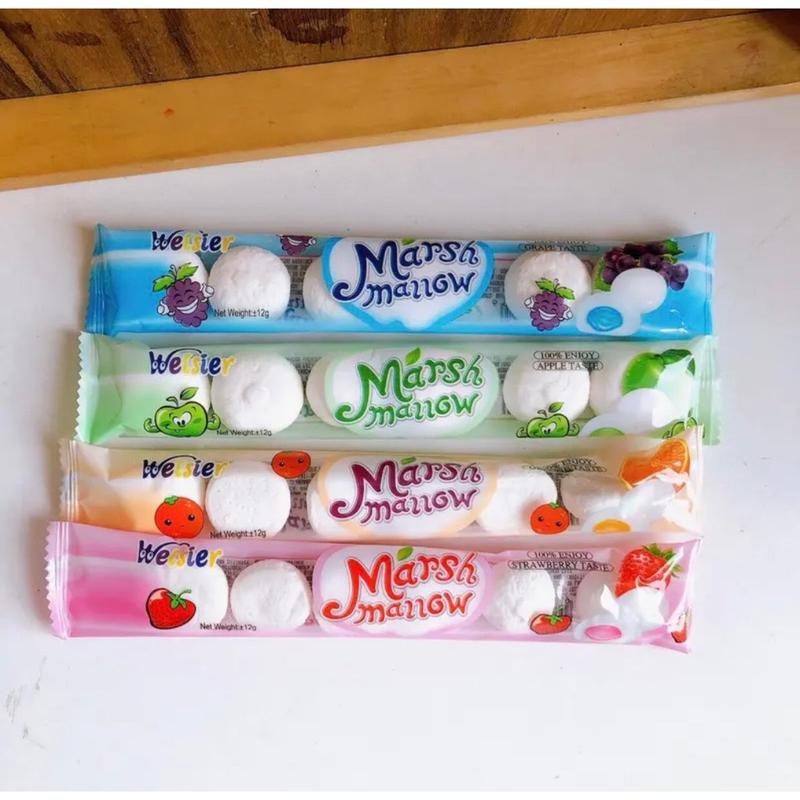 Set 5 Túi Kẹo Marshmallow Nhân Chảy Vị Trái Cây, Kẹo Xốp Marsh Mallow Thái Lan, đồ ăn vặt