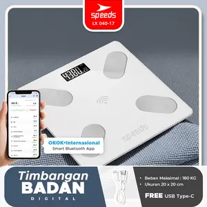 SPEEDS Timbangan Badan Lemak Tinggi Smart Digital Weight Scale Scales 26cm Fitur Lengkap USB/Baterai Aplikasi OKOK Pengukur Lemak 040-17