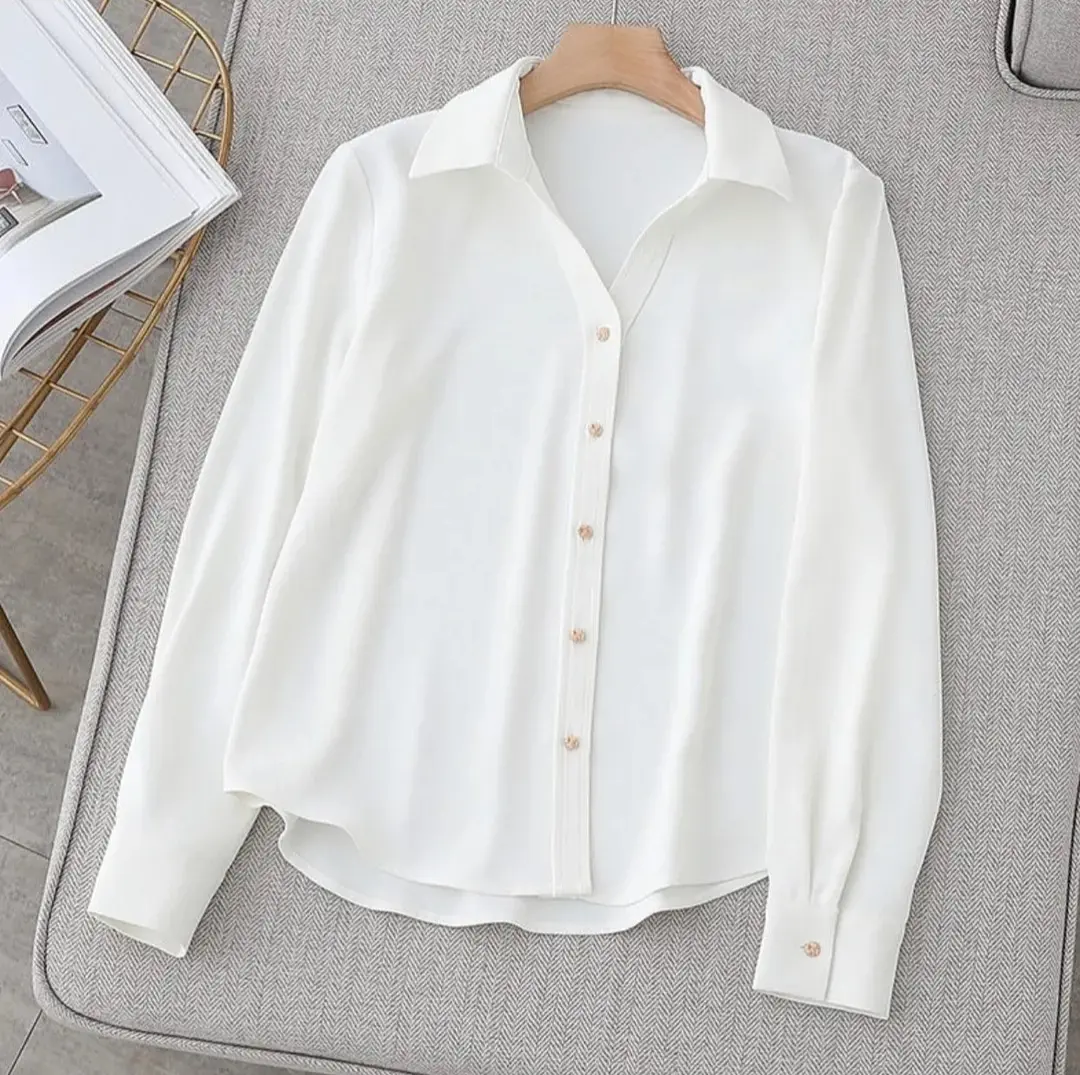 VOXY TOP KEMEJA BLOUSE WANITA KOREAN STYLE LENGAN PANJANG POLOS WARNA PUTIH