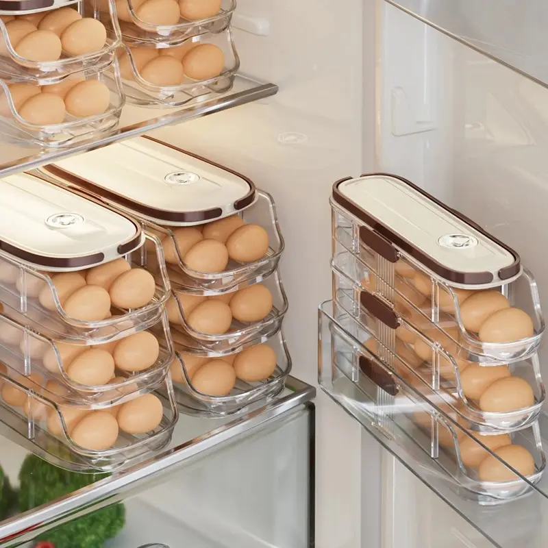 Double-Layer Rolling Egg Storage Box Refrigerator Side Door Special Egg Organizer Fresh-Keeping Box Egg Rack Tray Rolling Egg Box