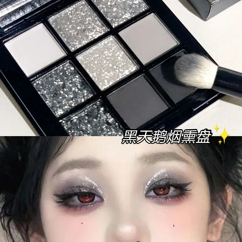 Ngầu và làm teo nhỏ!Bảng phấn mắt Black Swan Chín màu 2024 trang điểm màu xám đen khói punk kim loại tối mới Mỹ Phẩm Nữ