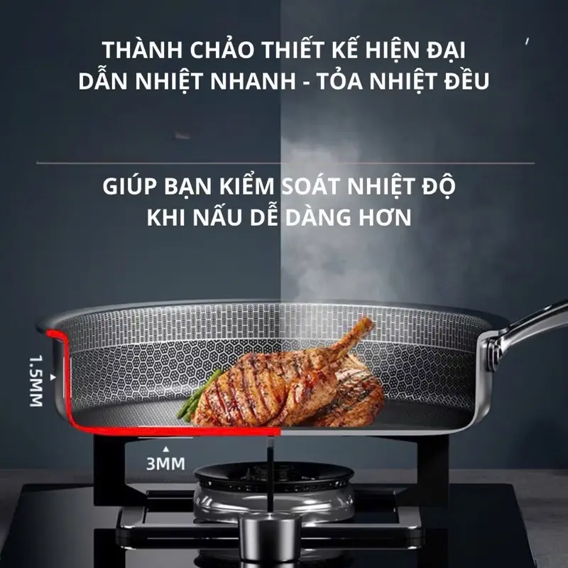 Chảo Vân Tổ Ông Size 28 Chất Liệu Inox 304 Dùng Cho Mọi Loại Bếp, Chống Xước Chống Gỉ c hảo chao chong 4