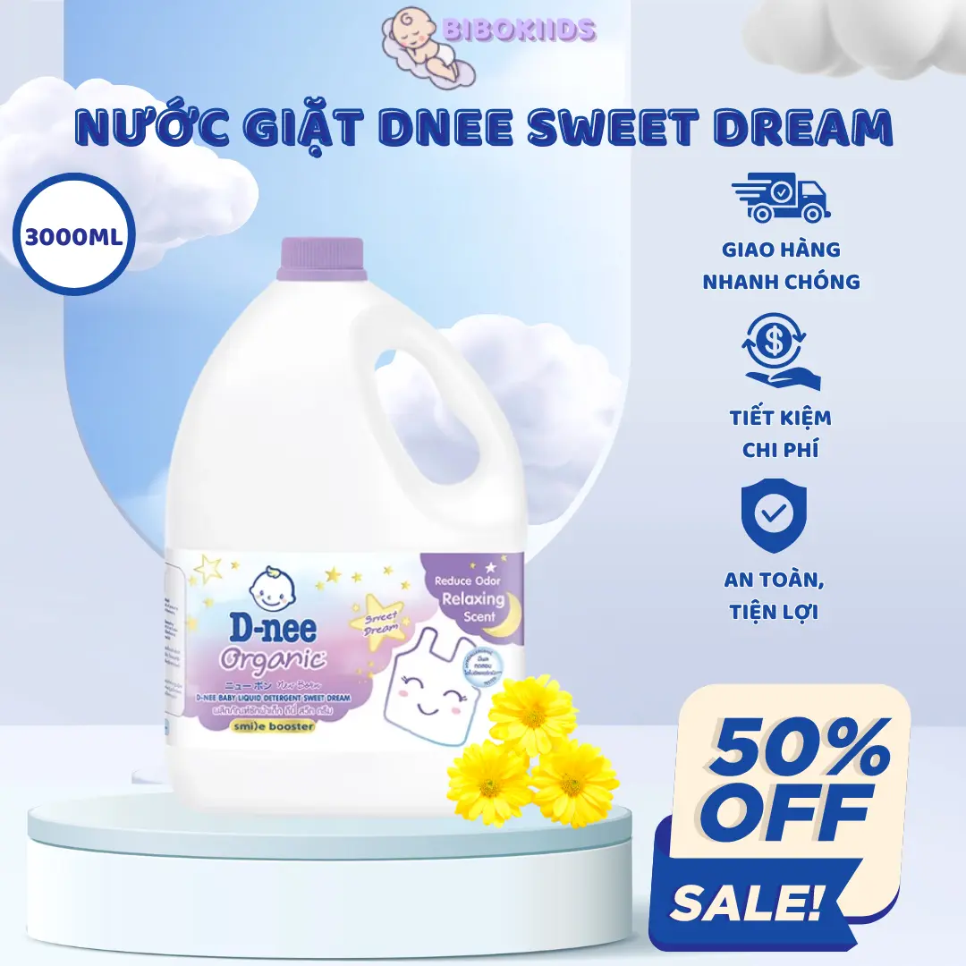 Nước giặt quần áo Dnee 3000 ML - Sweet Dream (Smile Booster Series) giấc mơ ngọt ngào