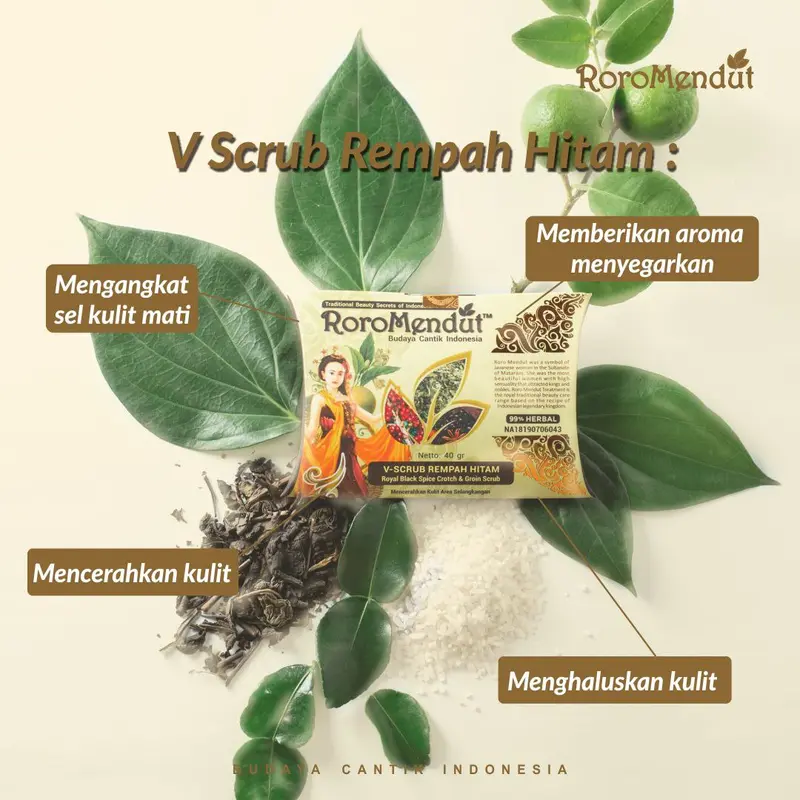RORO MENDUT V Scrub Roro Mendut Lulur Pemutih Slengki | Herbal Jamu Pasutri Kewanitaan Halal BPOM Organik Pemutihan Hitam Selangkangan Perawatan 5