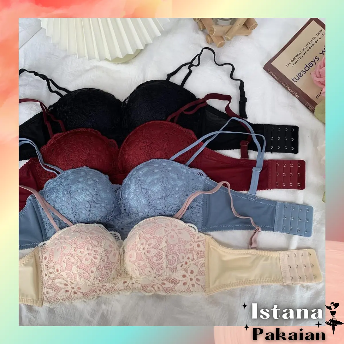 Istana - 9033 Bra Fashion Wanita Bra Push Up Tanpa Kawat Motif Renda Bunga BH Elastis bra  cup