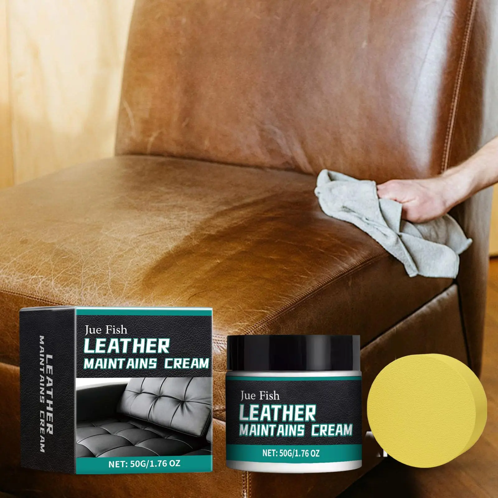 Leather Care Cream, 1/2 Counts Leather Maintenance Cream with Sponge, Furniture Leather Boot Coat Care Set, Household Cleaning Supplies