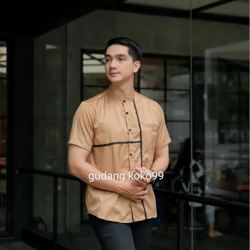 baju koko pria dewasa terbaru lengan pendek MOTIF QATAR katun muslim kurta 1