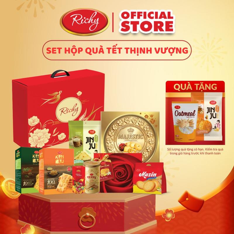 [Mua set Thịnh Vương tặng bánh gạo + yến mạch] RICHY Hộp Qùa Tết Thịnh Vượng - Tết 2026 set  quà