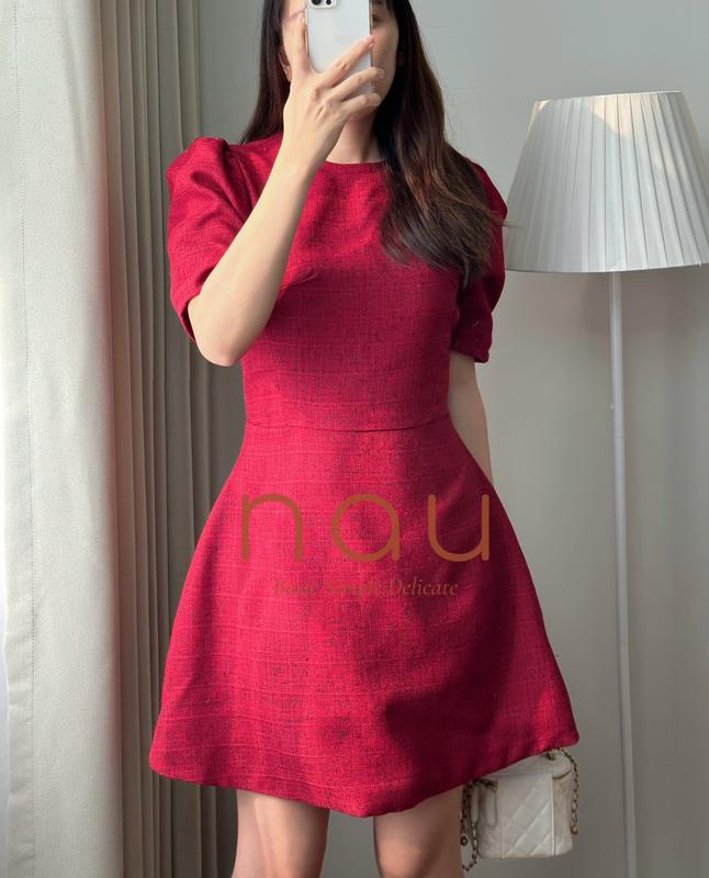  Đầm bố mềm cổ tròn dáng chữ A 