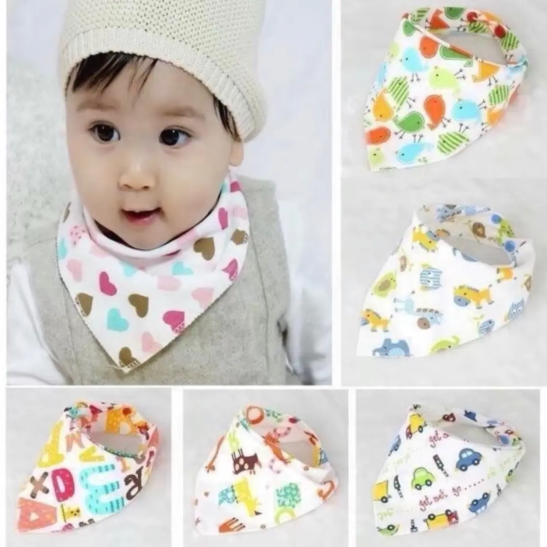 Khăn yếm tam giác 100% sợi cotton có cúc bấm cho bé - Vải Cotton