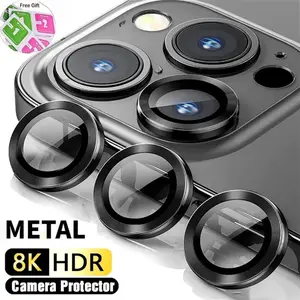 Pelindung Lensa Kamera Ponsel untuk iPhone 11 13 12 Mini 15 14 16 Plus 11 13 Pro Max Lensa Hawkeye Cincin Logam Kaca Paduan Aluminium Stiker Pelindung Lensa Casing pelindung kaca tempered