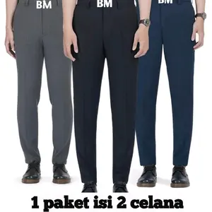 paket 1 isi 2 celana kerja kantor formal bahan woll paket bundling celana celana bahan celana Panjang Kerja Slim Fit Pria Cowok  Slim-fitting celana