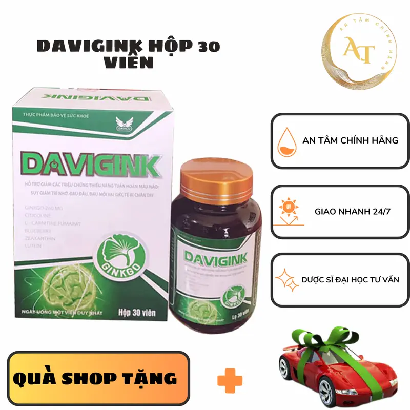 [CHÍNH HÃNG] VIÊN UỐNG DAVIGINK HỘP 30 VIÊN CẢI THIỆN THIỂU NĂNG TUẦN HOÀN NÃO 0