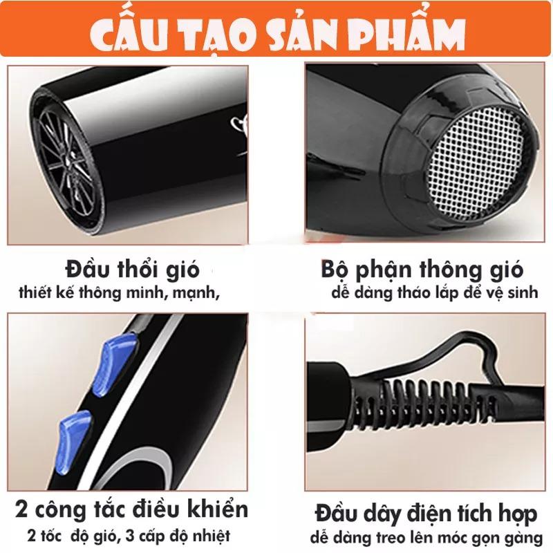 Máy Sấy Tóc KAW K-2000 Sấy 2 Chiều 3 Chế Độ, Công Suất Cao 2200W, Tạo Kiểu Tóc Chuyên Nghiệp, Tặng Kèm Bộ 5 Phụ Kiện Nữ Women 8