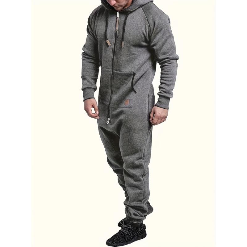 Men's Hooded Fleece Lined Jumpsuit, Long Sleeved Full Zip Pajamas With Kangaroo Pockets 5