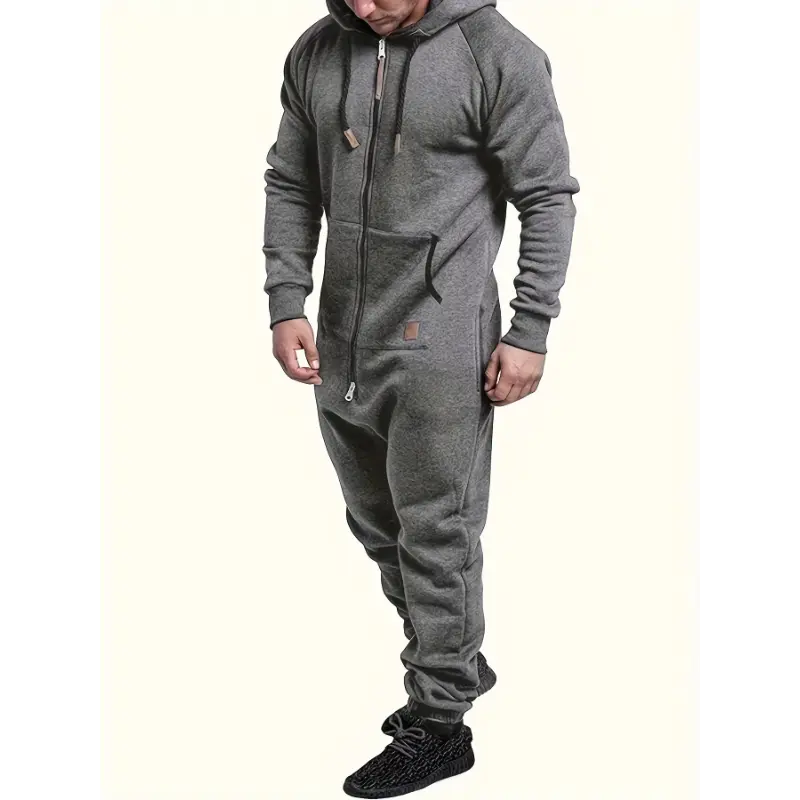 Men's Hooded Fleece Lined Jumpsuit, Long Sleeved Full Zip Pajamas With Kangaroo Pockets 5