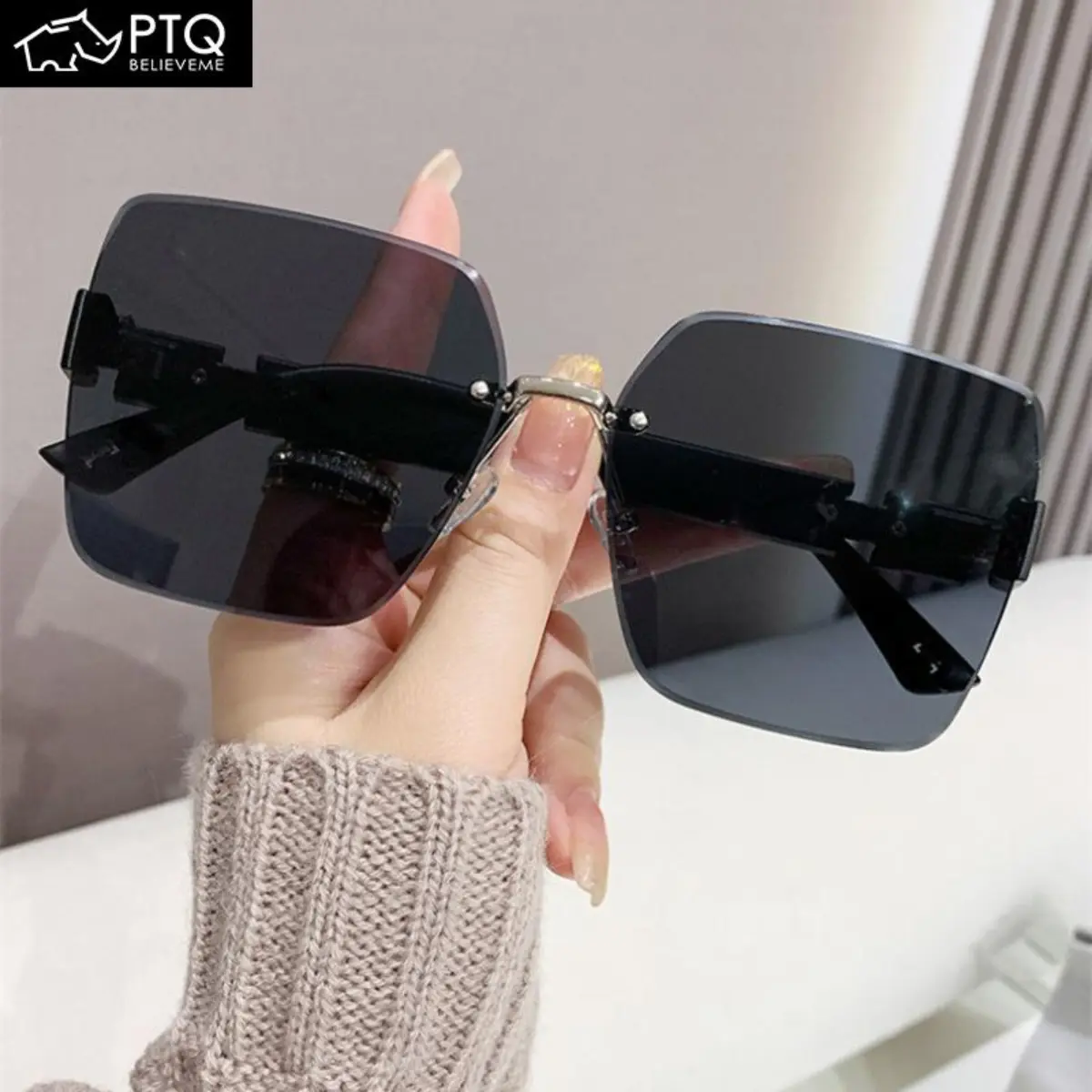 Kính Râm, Phong Cách Mới, Kính Râm Cao Cấp Nữ, Chống Tia Cực Tím, Thích Hợp Cho Khuôn Mặt To, Kính Bó Sát Thời Trang Mùa Hè, PTQ, Kính Mắt