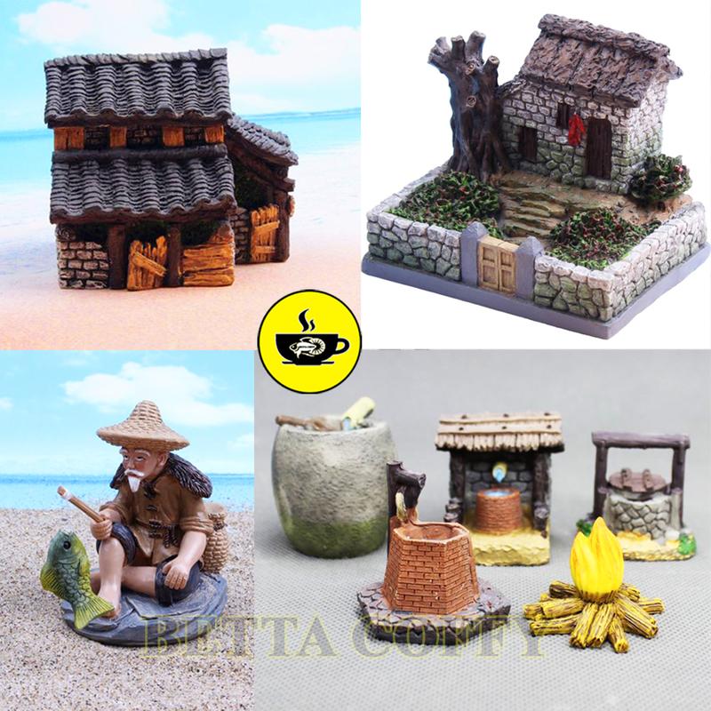 Mô hình bàn ghế nhà núi đồi bếp trà giếng nước phong cảnh nông thôn thích hợp trang trí tiểu cảnh bể cá thủy sinh DIY Decor Decor Phòng Trang Trí Nhà