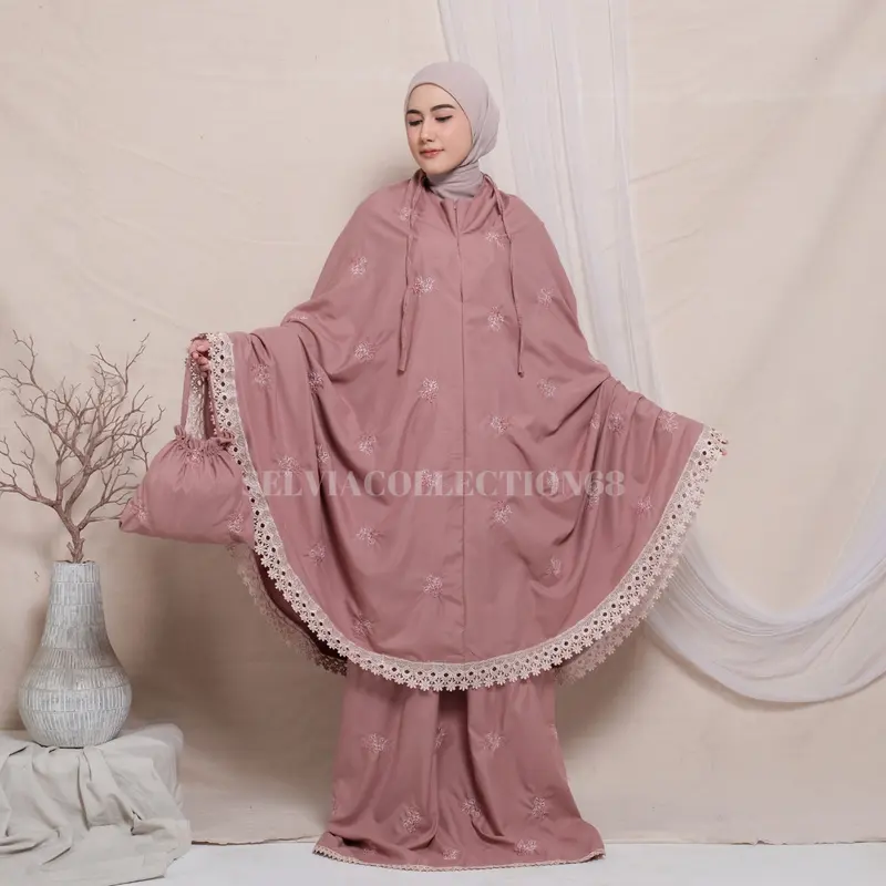 Mukena Mukenah Dewasa Jumbo Bordir Bunga Melati 2in1 Katun Premium Atasan Bawahan Mewah Lembut Cantik 6