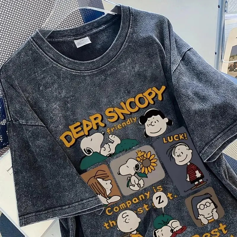 เสื้อยืดฟอกเฟดเทา oversize ลายการ์ตูน cotton100 เนื้อผ้านิ่มม ใส่สบาย เสื้อโอเวอร์ไซส์ผู้หญิงวินเทจเท่ๆ แฟชั่นมาใหม่ 3XL Women Clothing ผ้าฝ้าย Tshirt